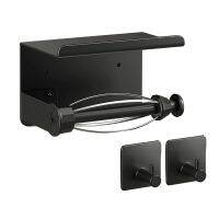 Toilet Paper Holder with Shelf, Toilet Paper Roll Holder with Damping Effect,Black Tissue Holder for Bathroom Washroom