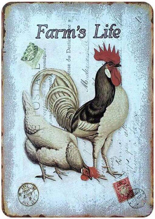 Farm Chicken Tin Sign Vintage Country Home Kitchen Wall Decor Sign ...