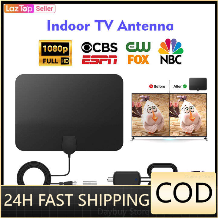 Clear TV HDTV Digital Indoor Antenna with Amplifier 50 Miles Range