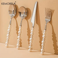 Kemorella 4ชิ้นมุกชุดช้อนส้อมตะวันตก304สแตนเลสบนโต๊ะอาหารแต่งงานเพชรฝังอาหารเย็นมีดส้อมช้อนของขวัญ