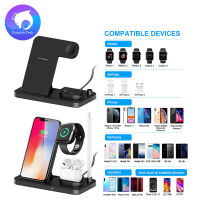 15W Fast Qi Wireless Charger ที่ชาร์จไร้สาย สำหรับ iPhone 12 11 XS XR X 8  แท่นชาร์จ 4 In 1 สำหรับ Apple นาฬิกา6 5 4 3 2 Airpods Pro Wireless Charger Stand