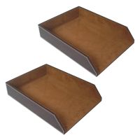 2X PU Leather Collection Letter Tray, Document Desk Organizer,Stackable Office File Document Tray Holder (Brown)