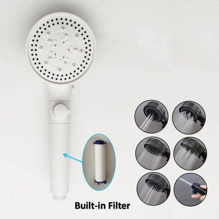 High Pressure Shower Head With Stop Button 6 Modes Water Saving