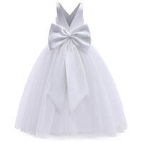 【cw】Flower Girl Bridesmaid Dress Long Ball Gown Wedding Party Pageant Dresses White First Communiom Formal Dress 5-12 Yrs Big Girls