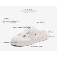 New lazy canvas shoes Half drag canvas shoes Korean version without heel thick bottom small White women shoes