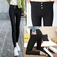 กางเกงสกินนี่ขายาวสีดำ กางเกงแฟชั่นขายาวผู้หญิงสไตล์เกาหลี เป็นเอวยางยืด ใส่สบาย รุ่น9882# สินค้าพร้อมส่งจากไทย