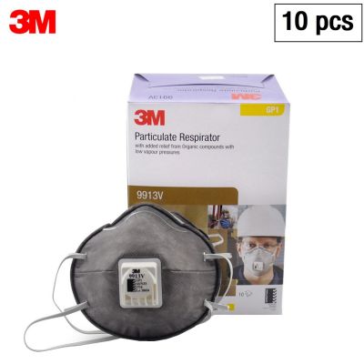 3M หน้ากาก 9913 1กล่อง (10ชิ้น) มีวาล์ว ดักจับฝุ่นละออง PM2.5 กันกลิ่นควันรถ ป้องกันไอระเหย งานพ่นสี 9913V Mask