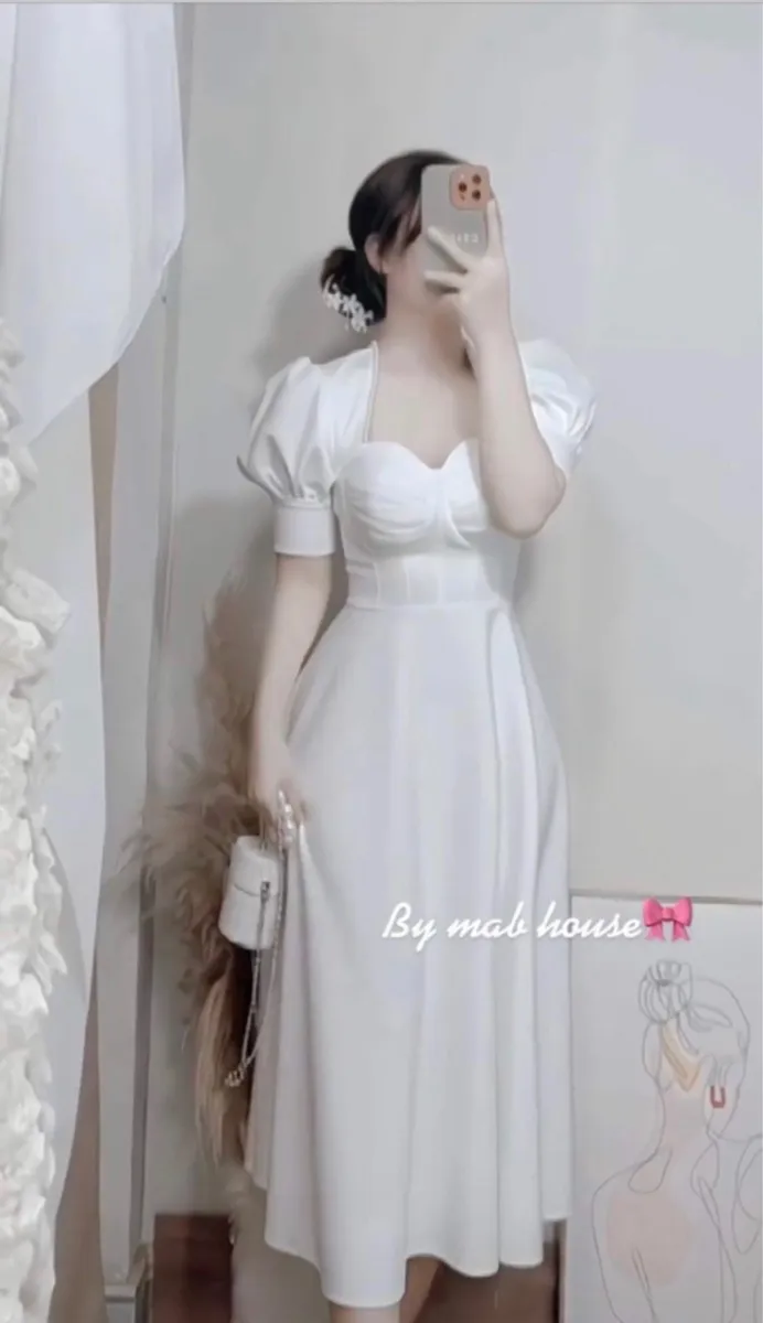 COQUI Váy trắng dự tiệc thiết kế tay phồng cúp ngực Phoebe Dress