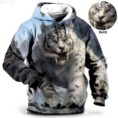 New 2023 Animal Hoodie Winter Mens Hoodie Long Sleeve Sweater Harajuku Tiger Image Loose Sweatshirt Street Clothing popular