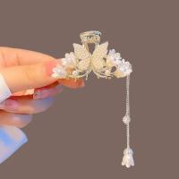 High-end Pearl Butterfly Bell Orchid Tassel Clip Back of The Head Medium Size Half-tie Hair Clip Mori Fairy Hair Accessories Hair Accessories