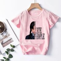 90s Pink Tshirt Wednesday Addams Children T-Shirt I Hate People Clothes Kid Girl Boy Nevermore Academy T Shirt Baby Casual Top