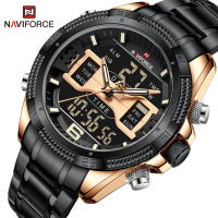 NAVIFORCE หรูหราผู้ชายแฟชั่นแบรนด์กีฬานาฬิกาสแตนเลสวงผู้ชายกันน้ำปลุกจอแสดงผล LED นาฬิกา