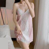 【 WYIN kitchen】 Sexy Chemise Nightgown Women Lace Sleepdress Summer V-Neck Sleepwear Home Dress Loungewear Nightwear Dressing Gown Lingerie