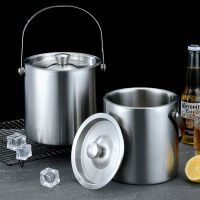 Double-Wall Ice Bucket Stainless Steel Insulated Chilling Ice Bucket with Lid Handle Club Pub Bar Cooling Barrel