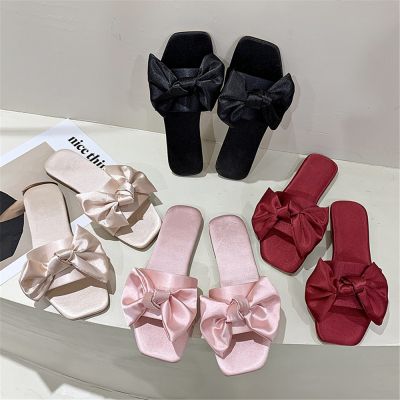 ┇ New Fashion Satins Wedding Slippers Luxury Women Peep Toe Bedroom Home Sandals Bride Bridesmaid Wedding Shoes With Silk Bow