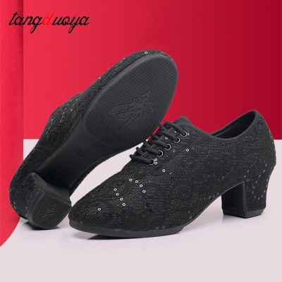 hot【DT】 Sneakers Ballroom women Latin Shoes Tango Jazz black white heeled 3/5cm