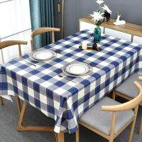 Morris8 Simple Style Rectangular Tablecloth Blue White Gray Plaid Indoor Outdoor Kitchen Decoration