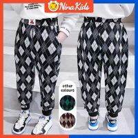 1-6 Years Kids Korean Style Casual Long Pants Pants Cotton Unisex Fashion Lattice Cartoon Bear New Spring for Boy with Girl