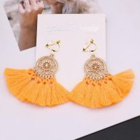 【YF】 JIOFREE Tassel earrings bohemian statement luxury long Clip On Earrings Without Piercing handmade women geometric Boho Jewelry