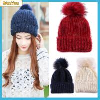 WENYOU Winter Warmer Wool Ball Fur Beanie Pom Pom Hat Crochet Knitted Cap