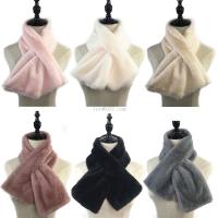 {Warm scarf}ผู้หญิงฤดูหนาว Thicken Plush Faux กระต่ายขนสัตว์ผ้าพันคอ Solid Candy สีผ้าคลุมไหล่คออุ่น Shrugs ถัก Neckerchief ยาว