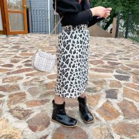 【CW】 Fashion New Baby Leopard Print Corduroy Skirt Child Bodycon Back Split 2 10Y