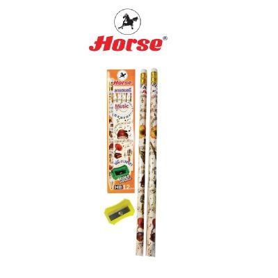 Horse ตราม้า ดินสอดำ HB ลายดนตรี ฟรี!! กบเหลา จำนวน 12 แท่ง/กล่อง