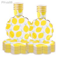 10Guests Yellow Lemon Disposable Tableware Hawaiian Fruit Plate Napkin Summer Lemon Wedding Happy Birthday Party Decor Kids