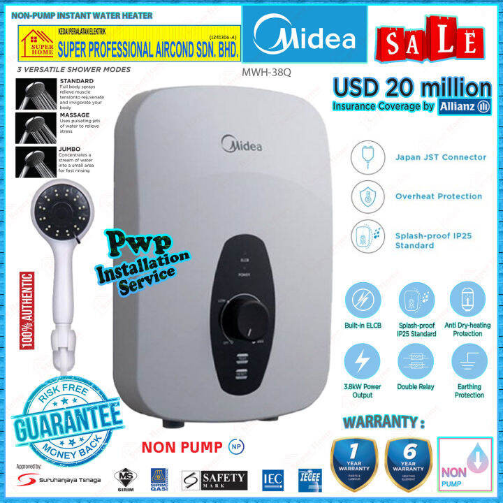 Midea Water Heater MWH38Q NonPump Instant Water Heater Lazada