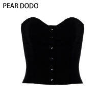 PEAR DODO เสื้อเกาะอกแบบกระดุมแถวเดียวของเกาหลี