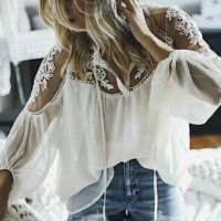 BOHO INSPIRED white chiffon blouse women embroidery ladies tops transparent tunic women tops women fashion blouse new