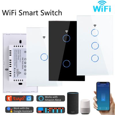 Tuya WiFi US Smart Light Switch 118 tipo panel táctil de pared sin trabajo de fuego único neutro con Alexa Google Home 1/2/3gang