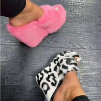 Fashion Autumn New Women Fur Wedge Heel Sandals Female High-heeled Furry Drag Outdoor Wedges Shoes Sandalias Mujer