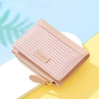 Dompet wanita simpel pendek dua lipat multi-fungsi ritsleting Mini dompet kain tas kartu perubahan lucu