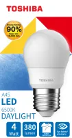 [ซื้อ 4 ฟรี 1 หลอด] TOSHIBA หลอดไฟ LED 4 วัตต์ หลอดปิงปอง หลอดไฟถนอมสายตา LED A45 BULB สีเดย์ไลท์,คูลไวท์,วอร์มไวท์ ขั้ว E27