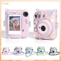 JIANGF โปร่งใสโปร่งใส พร้อมสติกเกอร์น่ารัก กระเป๋ากล้องสำเร็จรูป สำหรับ Fujifilm Instax Mini12 เคสป้องกันรอย เคสป้องกันรอย ฝาครอบกล้อง