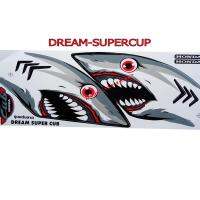 สติ๊กเกอร์ติดรถมอเตอร์ไซด์ลายการ์ตูน สำหรับ HONDA-DREAM SUPERCUP ลายฉลาม สีขาว เทา