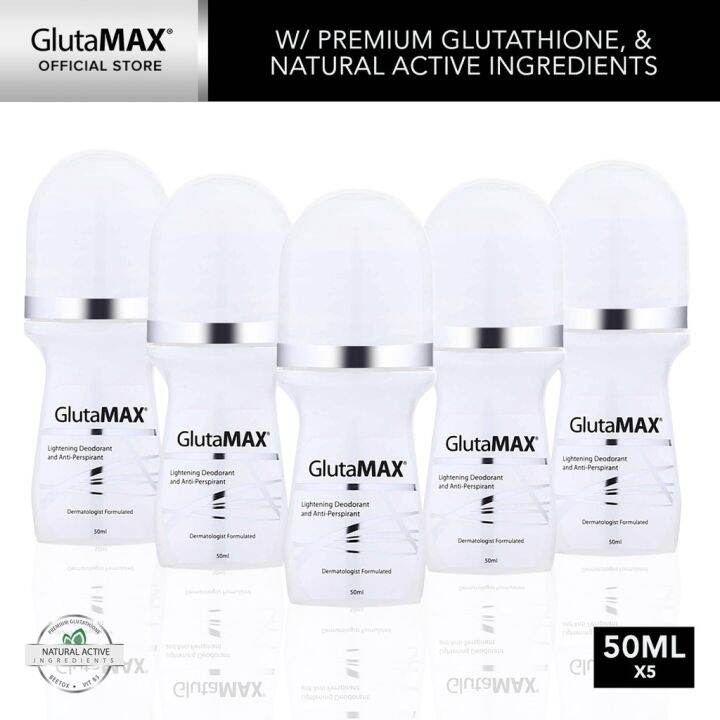 Glutamax Lightening Deo Antiperspirant Whitening Underarm Deodorant Roll On 50ml X5 250ml 7725