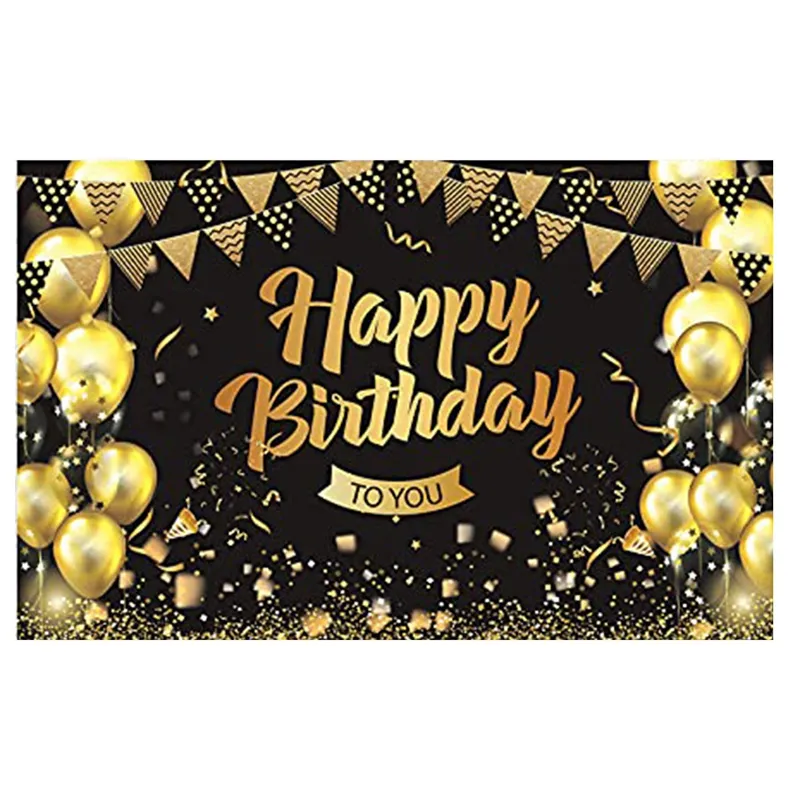 Birthday Decorations - Black, Silver & Golden - LED Neon Happy