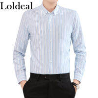 Loldeal เสื้อเชิ้ตผ้าป๊อบลินแขนยาวเข้ารูปของผู้ชาย