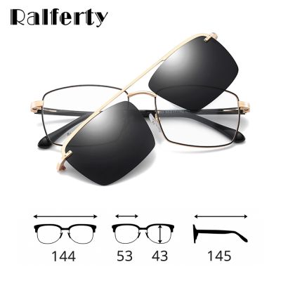 Ralferty 2 in 1 Optical Glasses Clip On Glasses Frame Rectangle Magnetic Sunglasses Polarized Driving Prescription Glasses Z8050