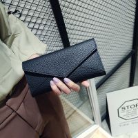 Women Wallets Solid Color Tri-fold Hasp Envelope Coin Purses Female Long Pu Leather Multiple-card Holder Money Clip Clutch Bag