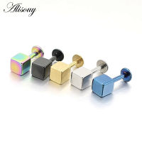 Alisouy 1ชิ้น Hitam Biru Emas Warna Keluli Tahan Karat รูบิกสี่เหลี่ยมจัตุรัส Labret Cincin Binga Kuku ต่างหูเม็ดกลมเครื่องประดับแบบเจาะของร่างกาย