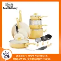 GreenLife Soft Grip Healthy Ceramic Nonstick Yellow Cookware Pots and Pans Set, 16-Piece. 