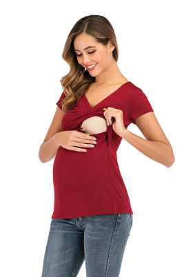 ท็อปส์คลอดบุตรของผู้หญิง C Omfy แขนสั้นพยาบาล Tunic ด้านบนสำหรับให้นมบุตรเสื้อยืดตั้งครรภ์การตั้งครรภ์สตรีเสื้อผ้าแม่