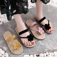 ᶫᵒᵛᵉᵧₒᵤ Ready Stock Faux Straw Rubber-plastic Tourism Flower Outer Wear Flat Sandals-Princess Shoes