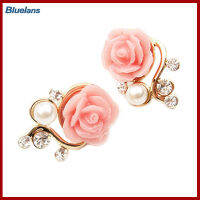 Bluelans®1 คู่เกาหลีสไตล์ Rose Rhinestone Faux Pearl ตุ้มหูต่างหู