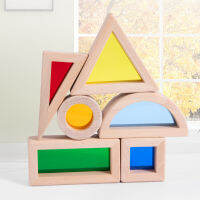 Montessori ของเล่นไม้ Sensory Rainbow Mirror Blocks Solid Ruer Wood Stacking Acrylic Building Stacker Educational Play