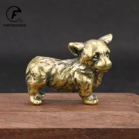 Solid Brass Puppy Corgi Figurine Miniature Tea Pet Crafts Desktop Small Ornament Dog Home Decorations Accessories Children Gifts