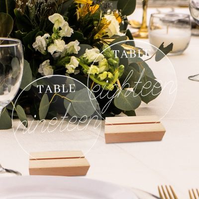【CW】Place Card Wedding Party Table Sign Number Display with Wooden Base Holder Acrylic Photo Frame Menu Stand Display
